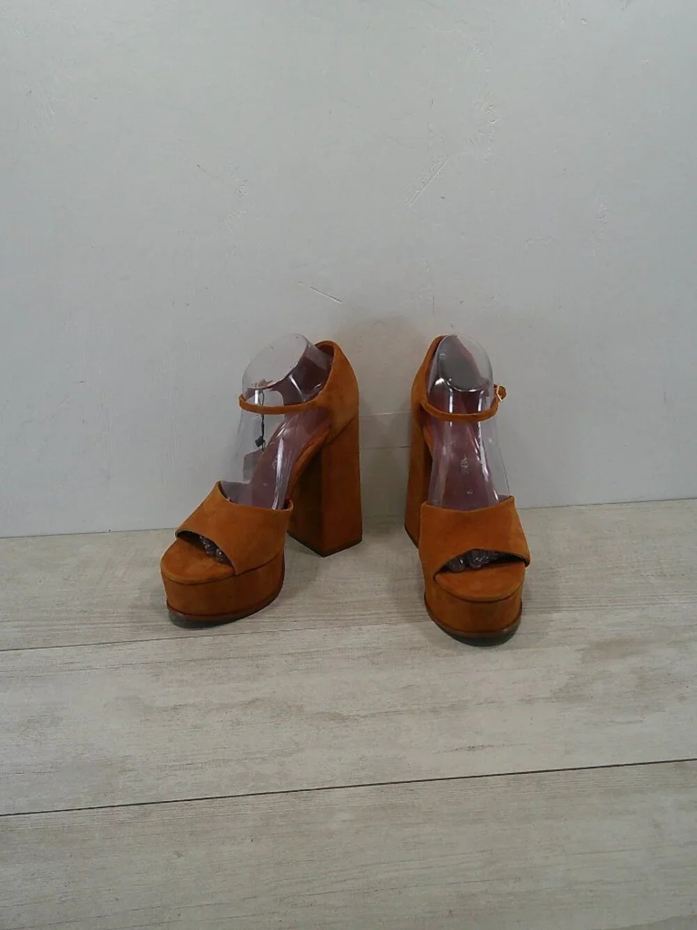 Zara 70's Style Platform Camel Tan Chunky Suede Tall Block Heel Sandal Size 40